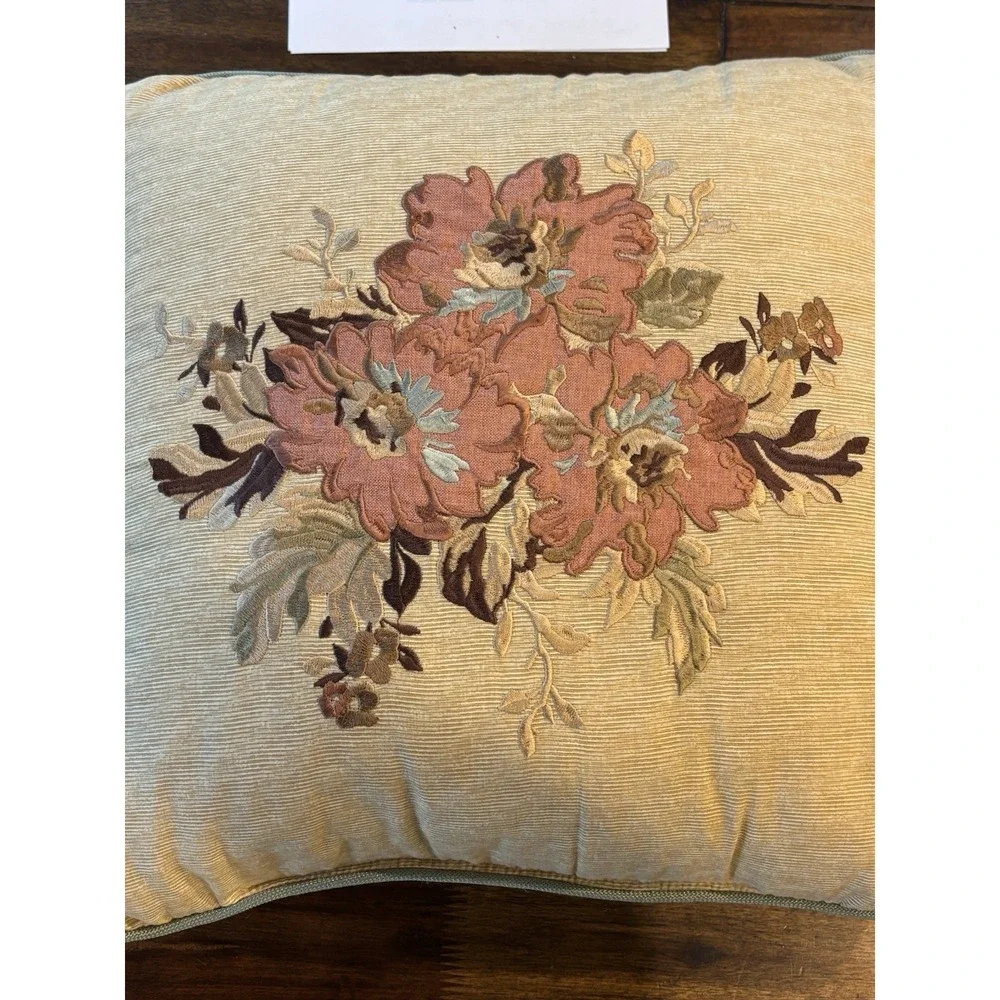 Croscill Normandy Square Embroidered Floral Design Throw Pillow 17x 17‎
